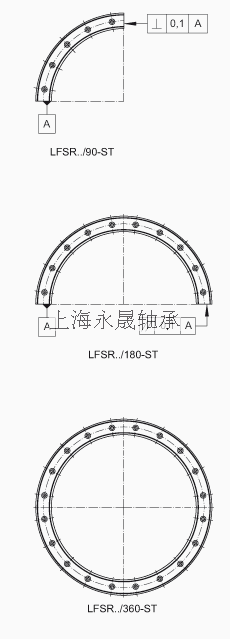 INA 导轨 LFSR32-300/360-St, 实心曲导轨；可提供耐腐蚀设计