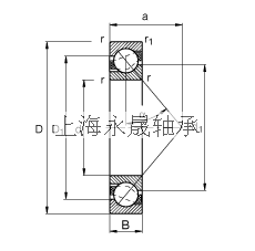 FAG 角接触球轴承 7308-B-JP, 根据 DIN 628-1 标准的主要尺寸，接触角 α = 40°