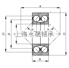 FAG 角接触球轴承 3308-DA-MA, 根据 DIN 628-3 标准的主要尺寸，双列，可分离，带剖分内圈，接触角 α = 45°