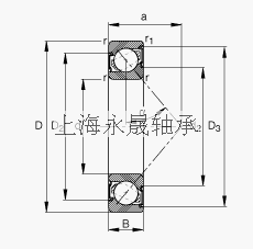 FAG 角接触球轴承 7307-B-2RS-TVP, 根据 DIN 628-1 标准的主要尺寸，接触角 α = 40°，两侧唇密封