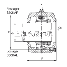 FAG 直立式轴承座 S3064-H-N-FZ-AF-L + 23064-K-MB, 剖分，用于带锥孔和紧定套的调心滚子轴承，毛毡密封，脂润滑