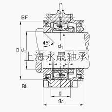 FAG 直立式轴承座 BND3052-H-C-Y-BF-S, 非剖分，用于带锥孔和紧定套的轴承，轴上带法兰，迷宫密封，脂润滑